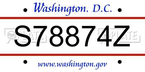 S78874Z District Of Columbia License Plate