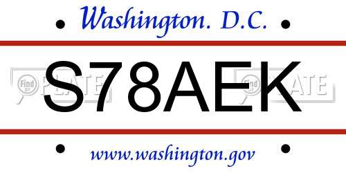 S78AEK District Of Columbia License Plate