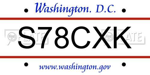 S78CXK District Of Columbia License Plate