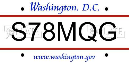 S78MQG District Of Columbia License Plate