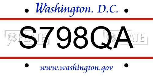 S798QA District Of Columbia License Plate