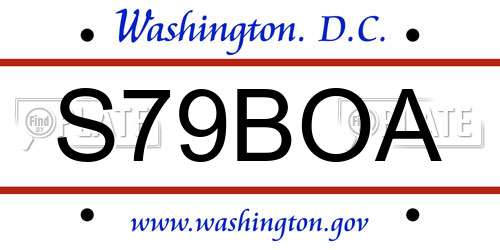 S79BOA District Of Columbia License Plate