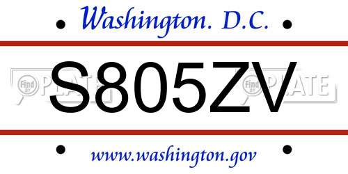 S805ZV District Of Columbia License Plate