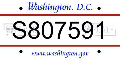 S807591 District Of Columbia License Plate