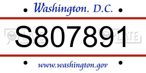 S807891 District Of Columbia License Plate