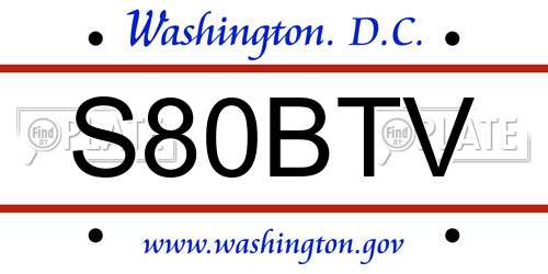 S80BTV District Of Columbia License Plate