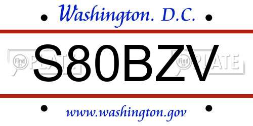 S80BZV District Of Columbia License Plate