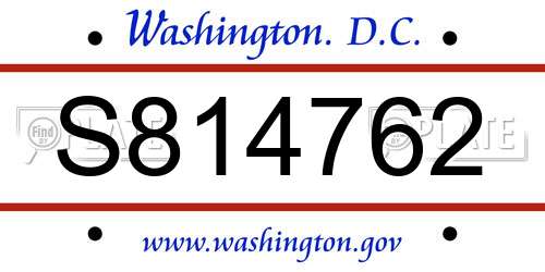 S814762 District Of Columbia License Plate
