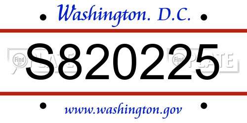 S820225 District Of Columbia License Plate