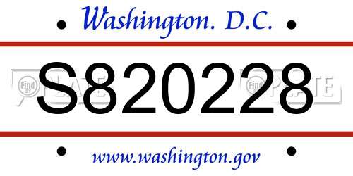 S820228 District Of Columbia License Plate