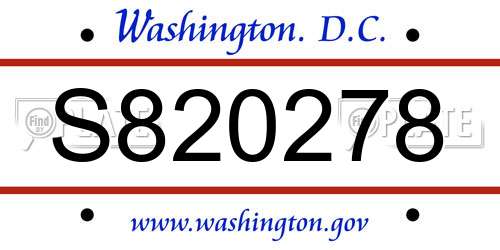 S820278 District Of Columbia License Plate
