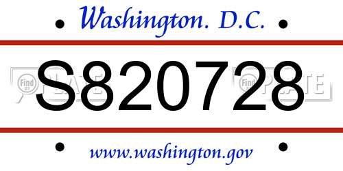 S820728 District Of Columbia License Plate