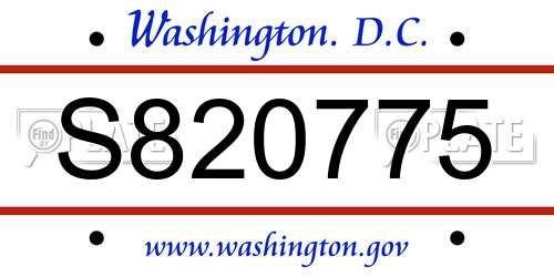 S820775 District Of Columbia License Plate
