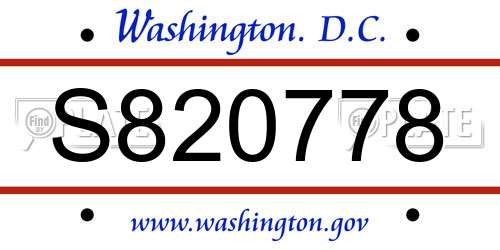 S820778 District Of Columbia License Plate