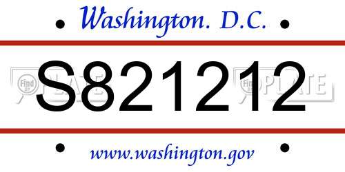 S821212 District Of Columbia License Plate