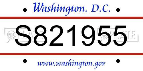 S821955 District Of Columbia License Plate
