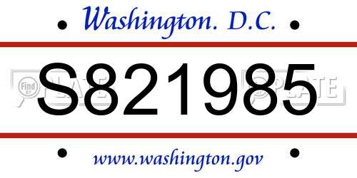 S821985 District Of Columbia License Plate