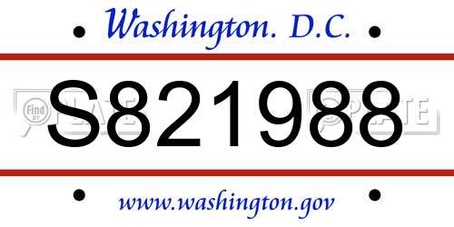 S821988 District Of Columbia License Plate