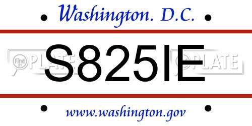 S825IE District Of Columbia License Plate