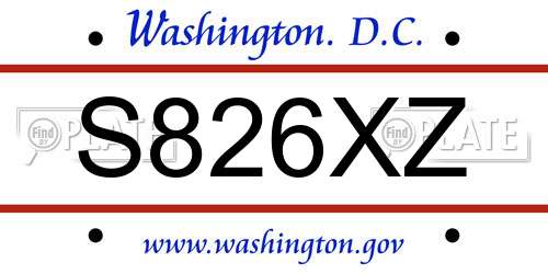 S826XZ District Of Columbia License Plate
