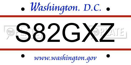 S82GXZ District Of Columbia License Plate