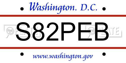 S82PEB District Of Columbia License Plate