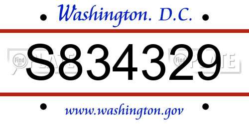 S834329 District Of Columbia License Plate
