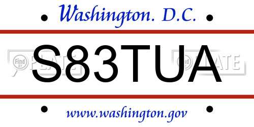 S83TUA District Of Columbia License Plate