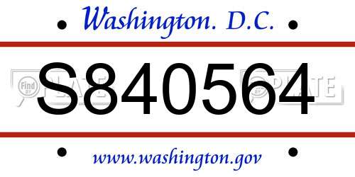 S840564 District Of Columbia License Plate