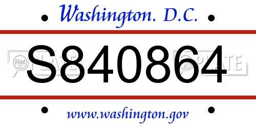 S840864 District Of Columbia License Plate