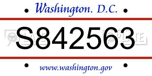 S842563 District Of Columbia License Plate