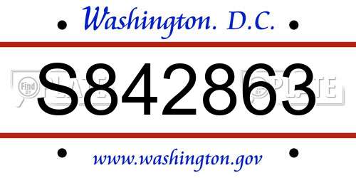 S842863 District Of Columbia License Plate