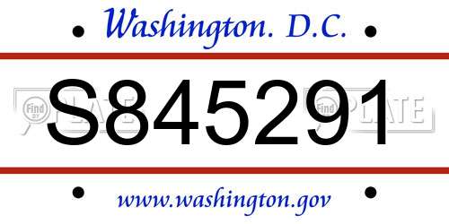 S845291 District Of Columbia License Plate