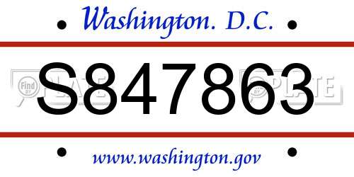 S847863 District Of Columbia License Plate