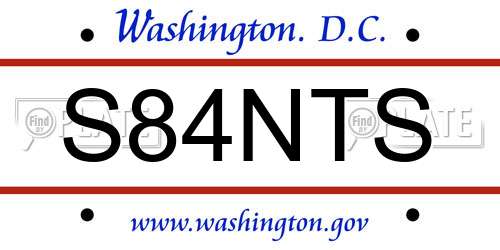 S84NTS District Of Columbia License Plate