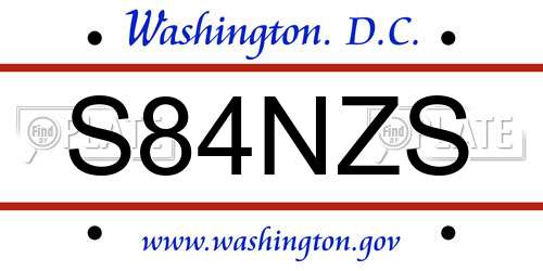 S84NZS District Of Columbia License Plate