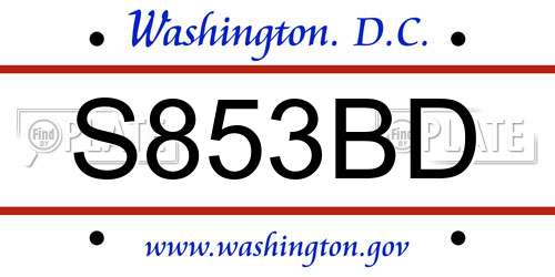 S853BD District Of Columbia License Plate