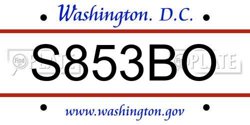 S853BO District Of Columbia License Plate