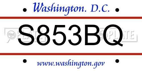 S853BQ District Of Columbia License Plate