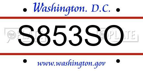 S853SO District Of Columbia License Plate