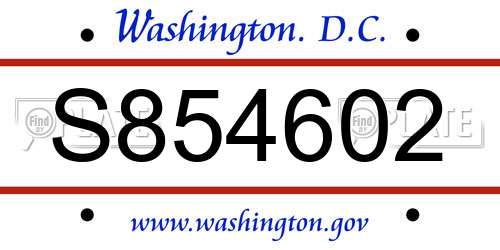 S854602 District Of Columbia License Plate
