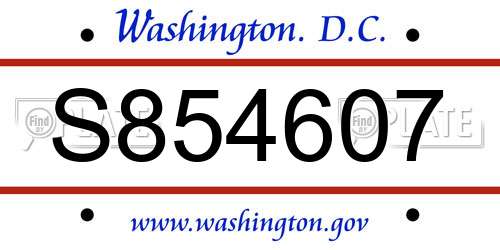 S854607 District Of Columbia License Plate