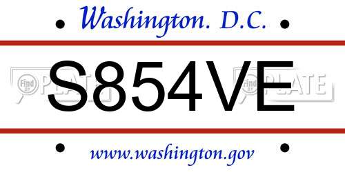 S854VE District Of Columbia License Plate