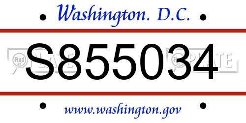 S855034 District Of Columbia License Plate