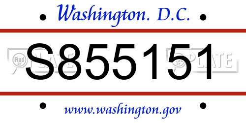 S855151 District Of Columbia License Plate