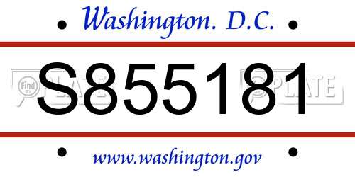 S855181 District Of Columbia License Plate