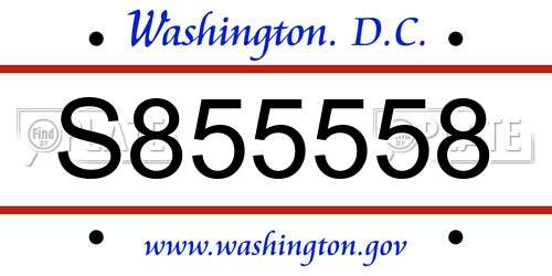S855558 District Of Columbia License Plate