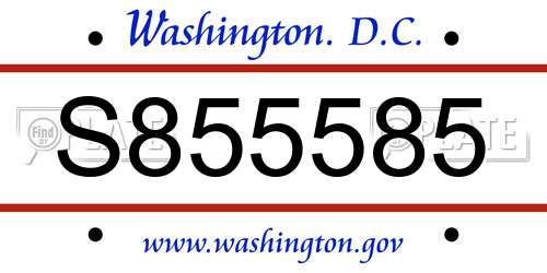 S855585 District Of Columbia License Plate