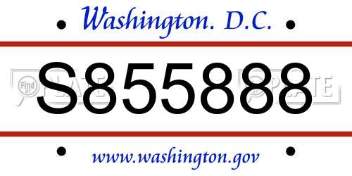 S855888 District Of Columbia License Plate