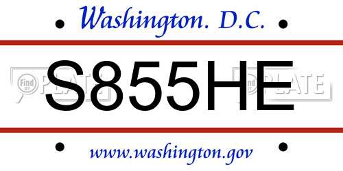 S855HE District Of Columbia License Plate
